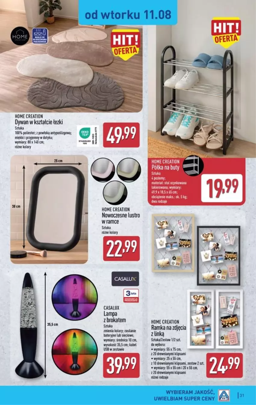Gazetka promocyjna Aldi - Pełna oferta - ważna 10.08 do 14.08.2026 - strona 31 - produkty: Dywan, Kabel USB, Lampa, Lustro, Ramka