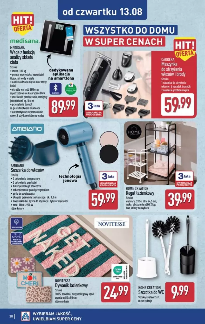 Gazetka promocyjna Aldi - Pełna oferta - ważna 10.08 do 14.08.2026 - strona 38 - produkty: Dywan, Dywanik, Fa, Isana, Regał, Smartfon, Suszarka, Szczotka, Szczotka do WC