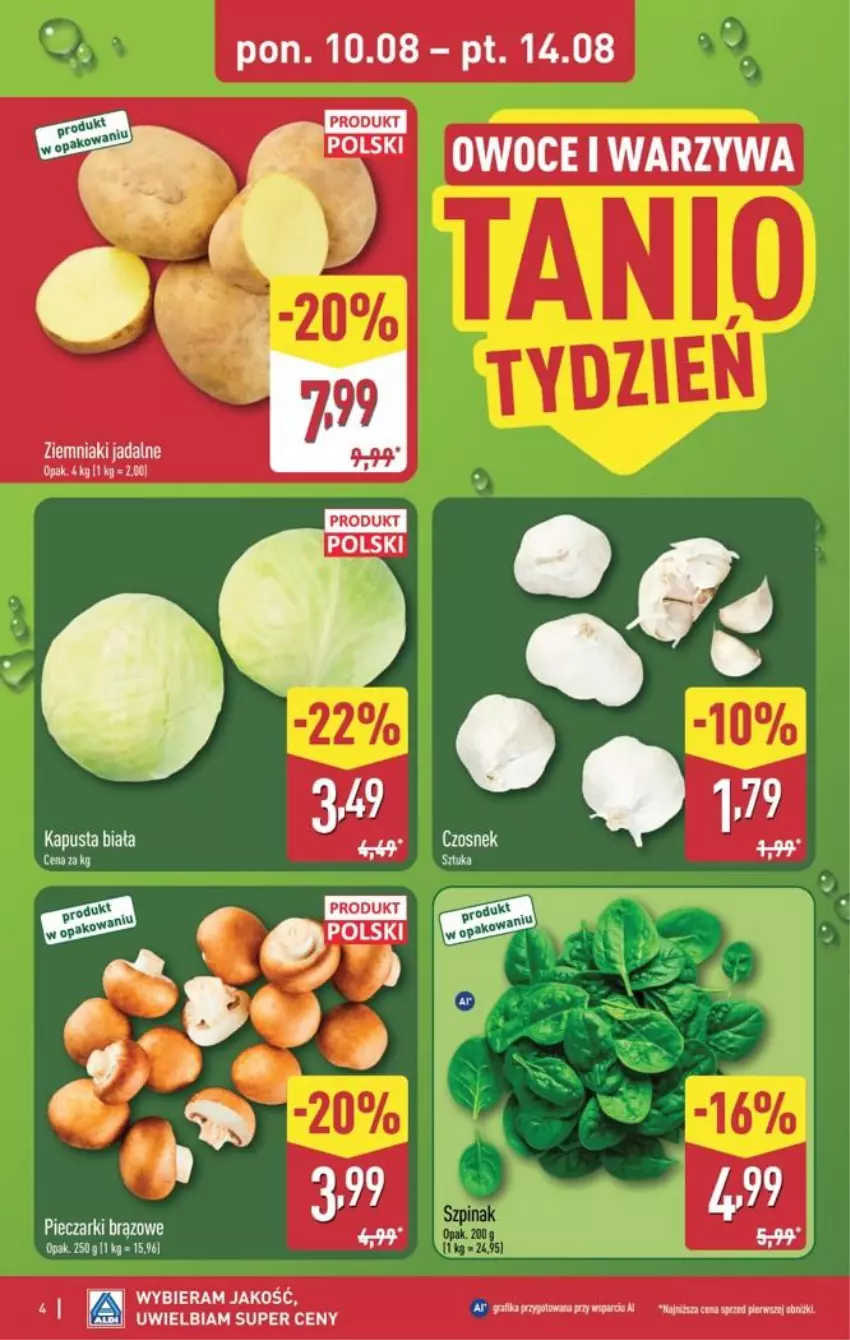 Gazetka promocyjna Aldi - Pełna oferta - ważna 10.08 do 14.08.2026 - strona 4 - produkty: Czosnek, Gra, Grafika, Owoce, Piec, Szpinak, Warzywa, Ziemniaki