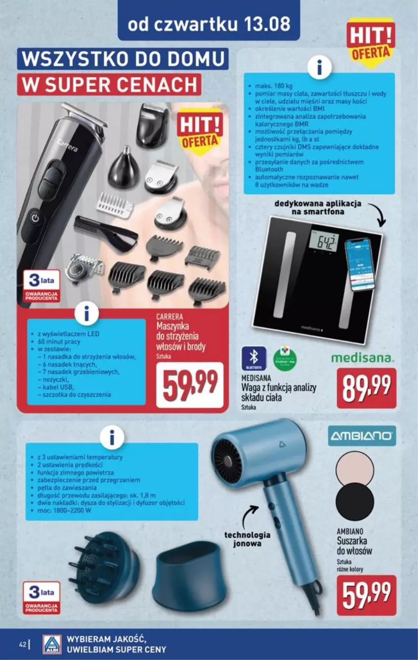 Gazetka promocyjna Aldi - Pełna oferta - ważna 10.08 do 14.08.2026 - strona 42 - produkty: Kabel USB, Maszynka, Mus, Piec, Por, Smartfon, Suszarka, Szynka, Waga