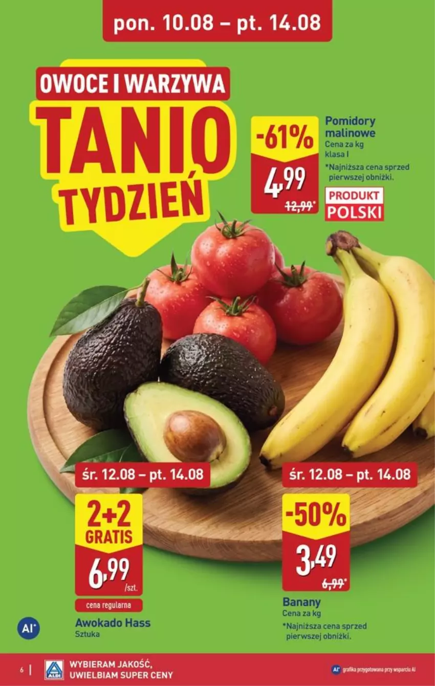 Gazetka promocyjna Aldi - Pełna oferta - ważna 10.08 do 14.08.2026 - strona 6 - produkty: Banany, Owoce, Pomidory, Warzywa