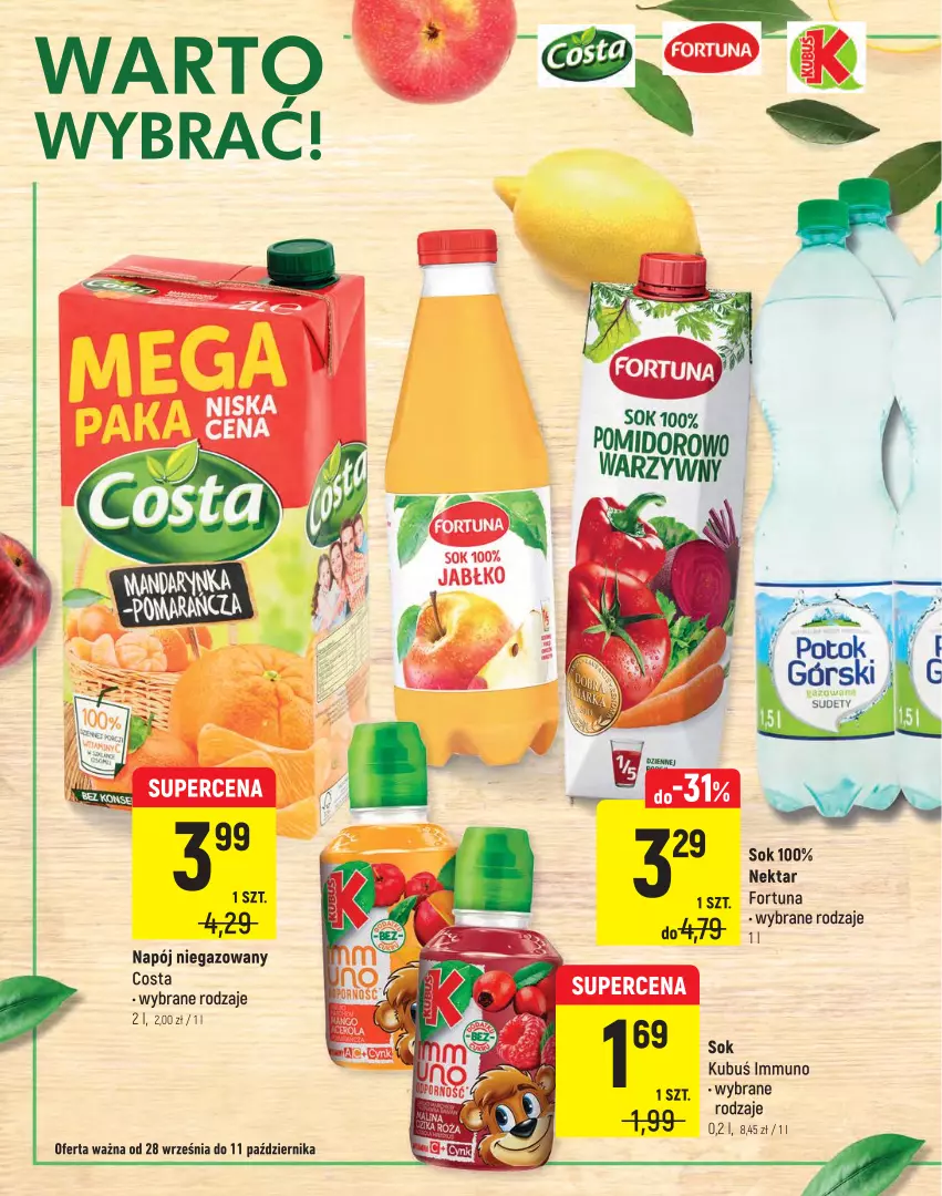 Gazetka promocyjna Intermarche - Jesienny Targ - ważna 28.09 do 11.10.2021 - strona 14 - produkty: Fortuna, Kubuś, Napój, Napój niegazowany, Nektar, Sok