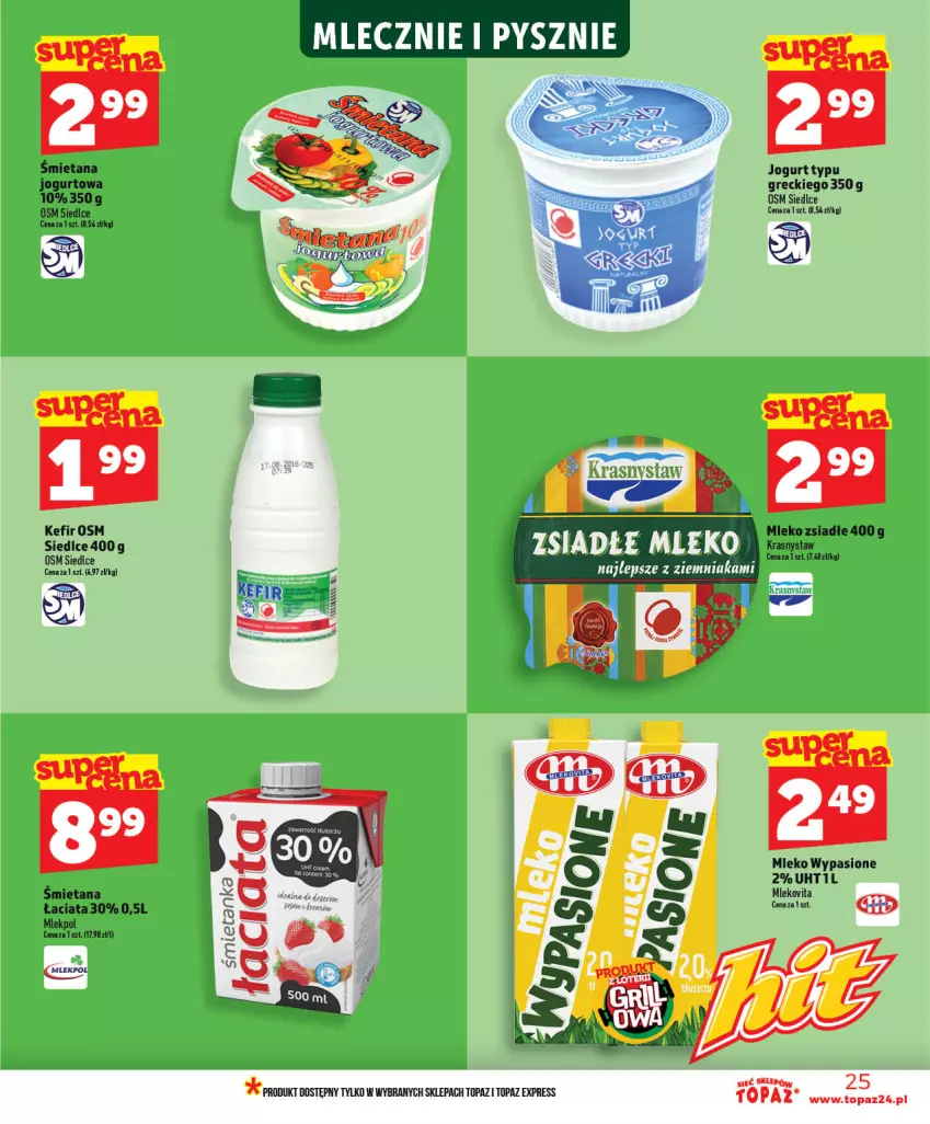 Gazetka promocyjna Topaz - Gazetka - ważna 03.06 do 10.06.2026 - strona 25 - produkty: Jogurt, Kefir, Mleko, Mleko zsiadłe, Mlekovita, Top, Vita C