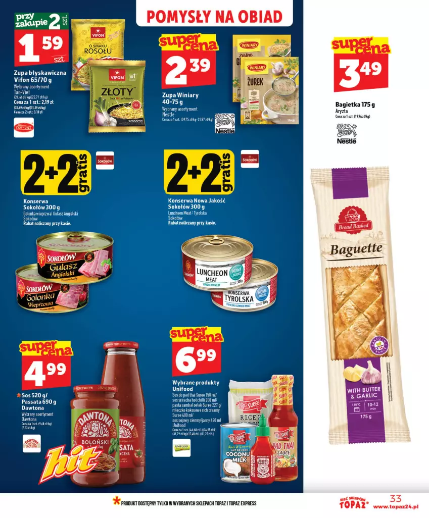 Gazetka promocyjna Topaz - Gazetka - ważna 03.06 do 10.06.2026 - strona 33 - produkty: Dawtona, Fa, Kokos, Ser, Sok, Sokołów, Sos, Sos sojowy, Top, Zupa