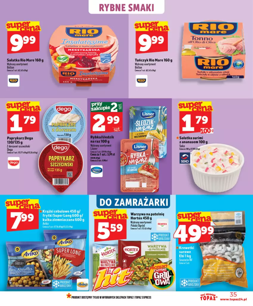 Gazetka promocyjna Topaz - Gazetka - ważna 03.06 do 10.06.2026 - strona 35 - produkty: Ananas, Dega, Dorsz, Frytki, Hortex, Krążki cebulowe, Krewetki, LG, Ogród, Papryka, Paprykarz, Rio Mare, Sałat, Sałatka, SEKO, Top, Tuńczyk, Warzywa