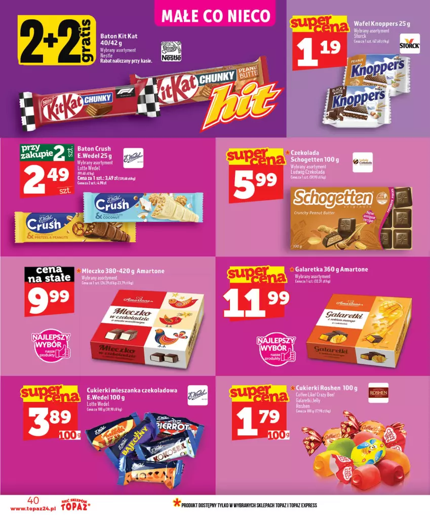 Gazetka promocyjna Topaz - Gazetka - ważna 03.06 do 10.06.2026 - strona 40 - produkty: Baton, Cukier, Cukierki, Czekolada, Mleczko, Schogetten