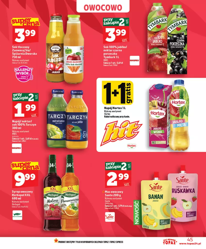 Gazetka promocyjna Topaz - Gazetka - ważna 03.06 do 10.06.2026 - strona 45 - produkty: Herbapol, Mus, Napój, Nektar, Por, Sante, Sok, Syrop, Top, Tymbark