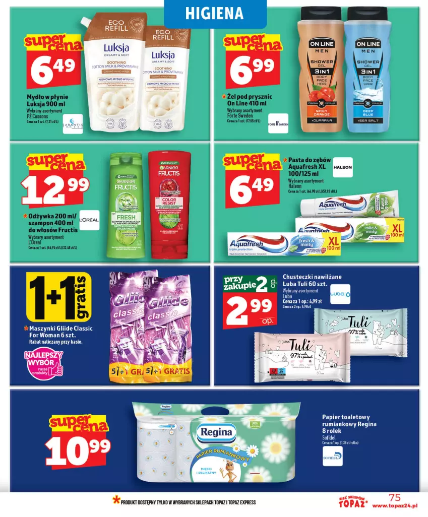 Gazetka promocyjna Topaz - Gazetka - ważna 03.06 do 10.06.2026 - strona 75 - produkty: Chusteczki, Fructis, Garnier, Gin, Mleczko, Mydło, Papier, Papier toaletowy, Rum, Top