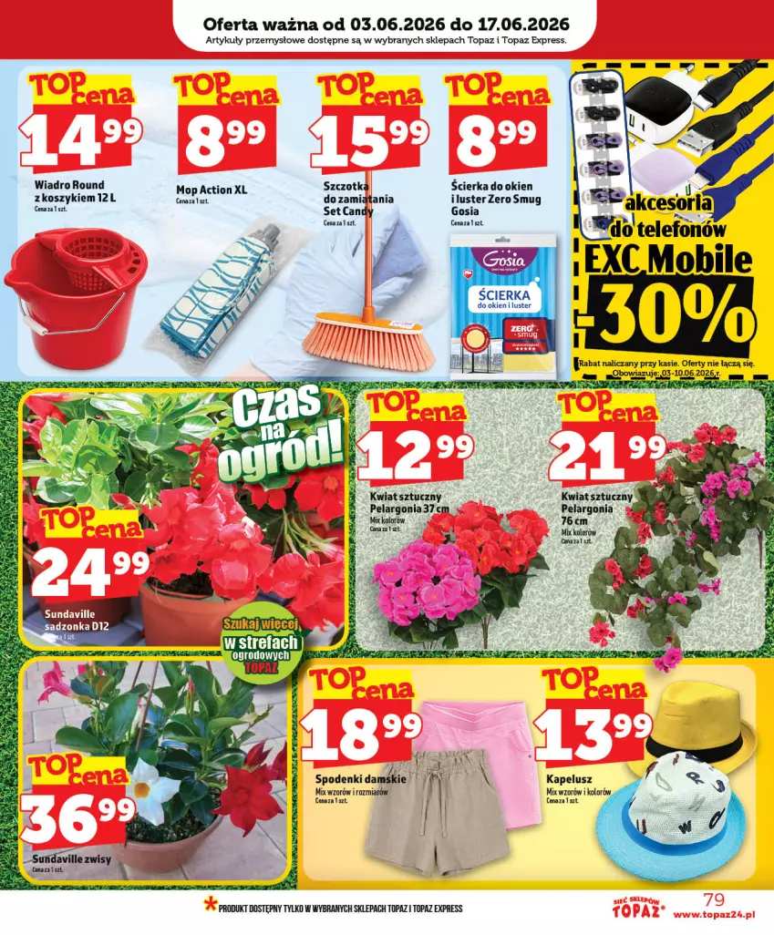 Gazetka promocyjna Topaz - Gazetka - ważna 03.06 do 10.06.2026 - strona 79 - produkty: Kosz, Mobil, Mop, Sztuczny kwiat, Telefon, Top, Wiadro