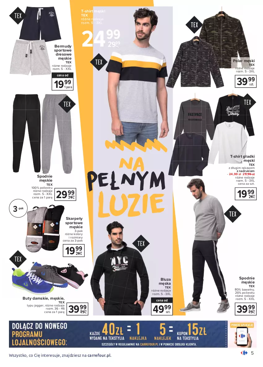 Gazetka promocyjna Carrefour - Gazetka Rodzina domowych kolekcji - ważna 01.02 do 13.02.2021 - strona 5 - produkty: Bermudy, Bluza, Buty, Dres, Karp, Por, Spodnie, Sport, T-shirt