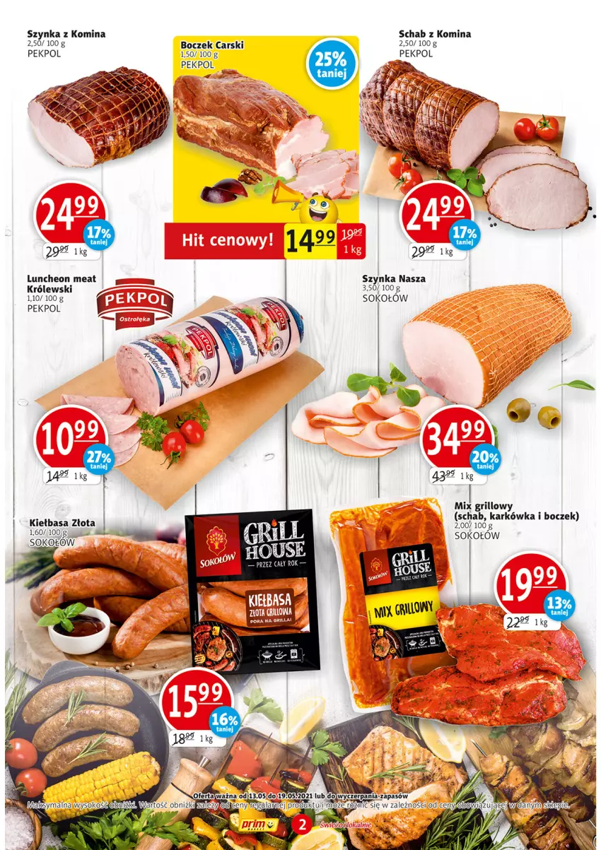 Gazetka promocyjna Prim Market - Gazetka - ważna 13.05 do 19.05.2021 - strona 2 - produkty: Boczek, Cars, Grill, Kiełbasa, Królewski, Pekpol, Por, Sok, Sokołów, Szynka