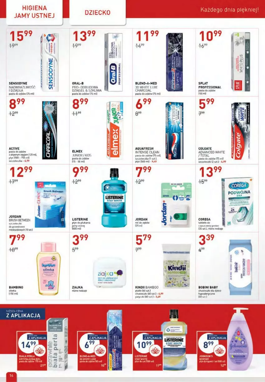 Gazetka promocyjna Drogerie Jawa - Boże narodzenie - ważna 02.12.2021 do 04.01.2022 - strona 16 - produkty: Blend-a-Med, Chusteczki, Colgate, Corega, Dzieci, Elmex, Higiena jamy ustnej, Kindii, LG, Listerine, Pasta do zębów, Perła, Piec, Sensodyne, Szczoteczka, Ziajka