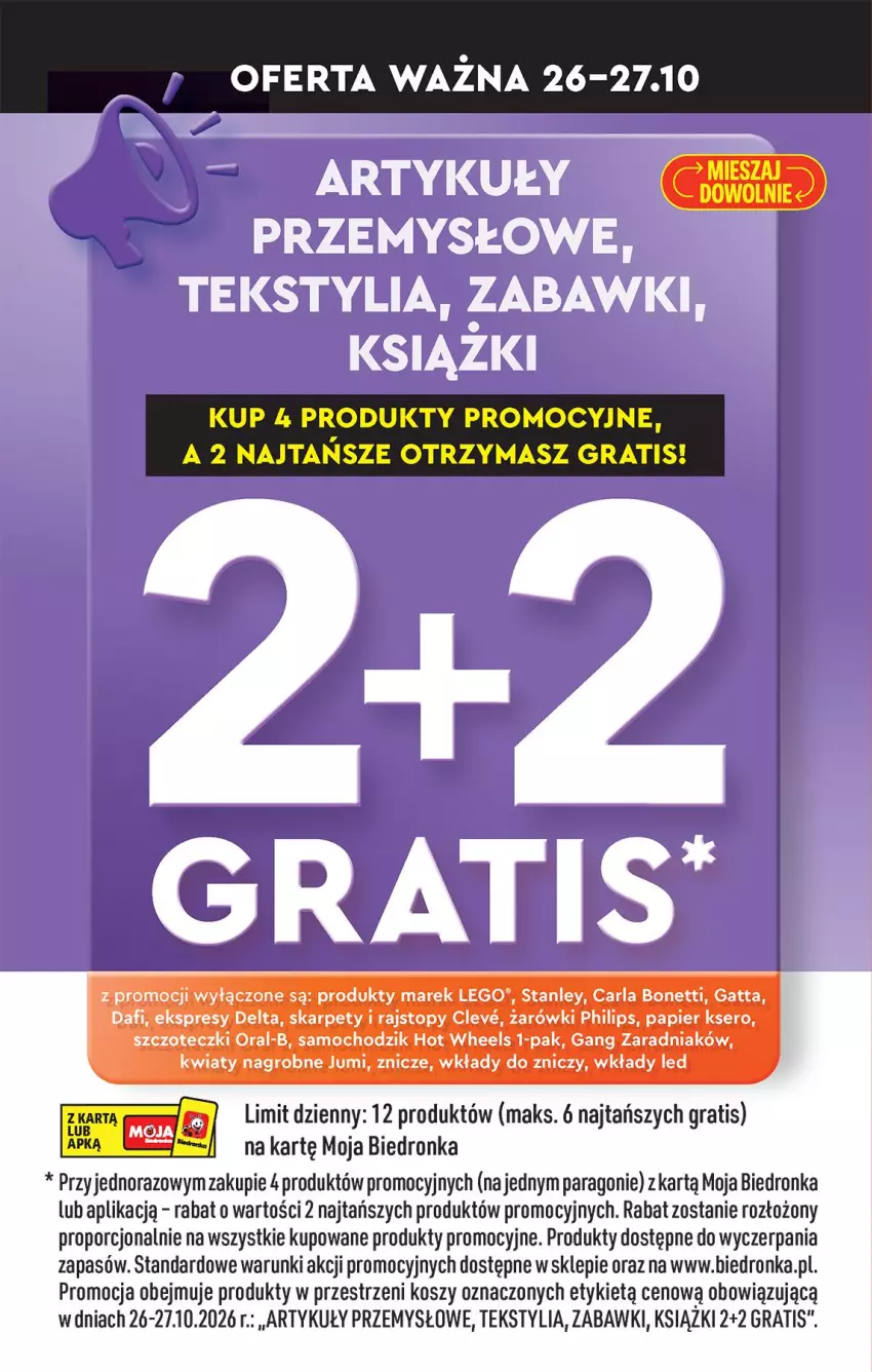 Gazetka promocyjna Biedronka - Gazetka - ważna 26.10 do 02.11.2026 - strona 4 - produkty: Chodzik, Gatta, Gra, Hot Wheels, Karp, Kosz, LEGO, Papier, Philips, Por, Rajstopy, Ser, Top, Znicz