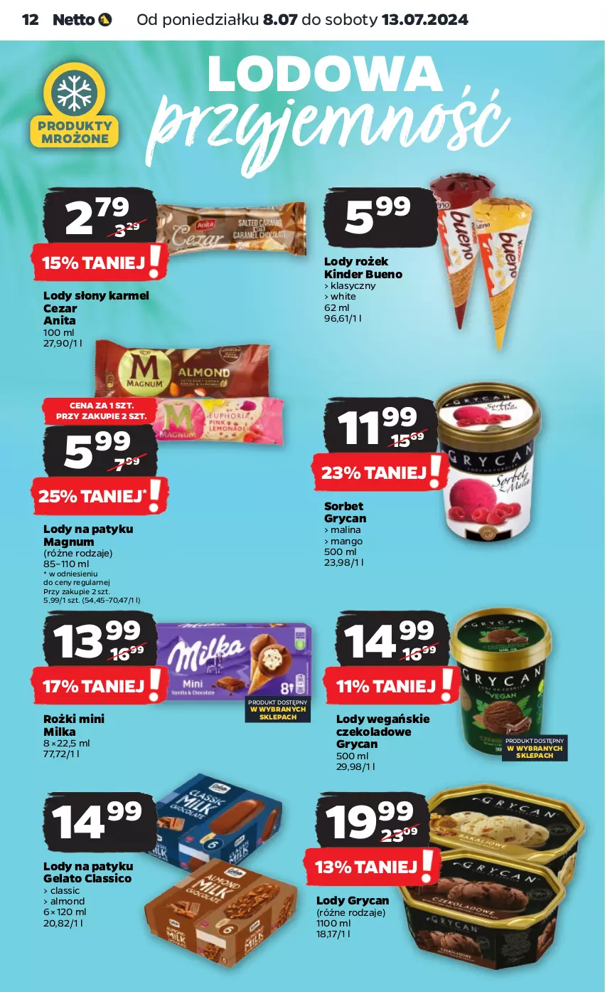 Gazetka promocyjna Netto - Od Poniedziałku - ważna 08.07 do 13.07.2024 - strona 12 - produkty: Gry, Kinder, Kinder Bueno, Lody, Mango, Milka, Produkty mrożone