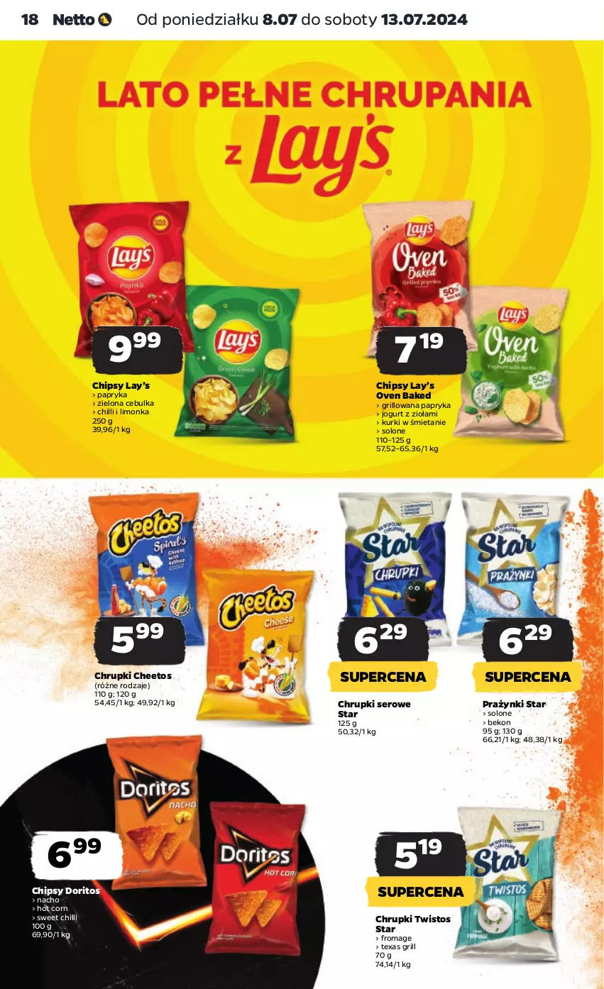 Gazetka promocyjna Netto - Od Poniedziałku - ważna 08.07 do 13.07.2024 - strona 18 - produkty: Beko, Cheetos, Chipsy, Chrupki, Grill, Jogurt, Lay’s, Limonka, Napoje, Papryka, Ser