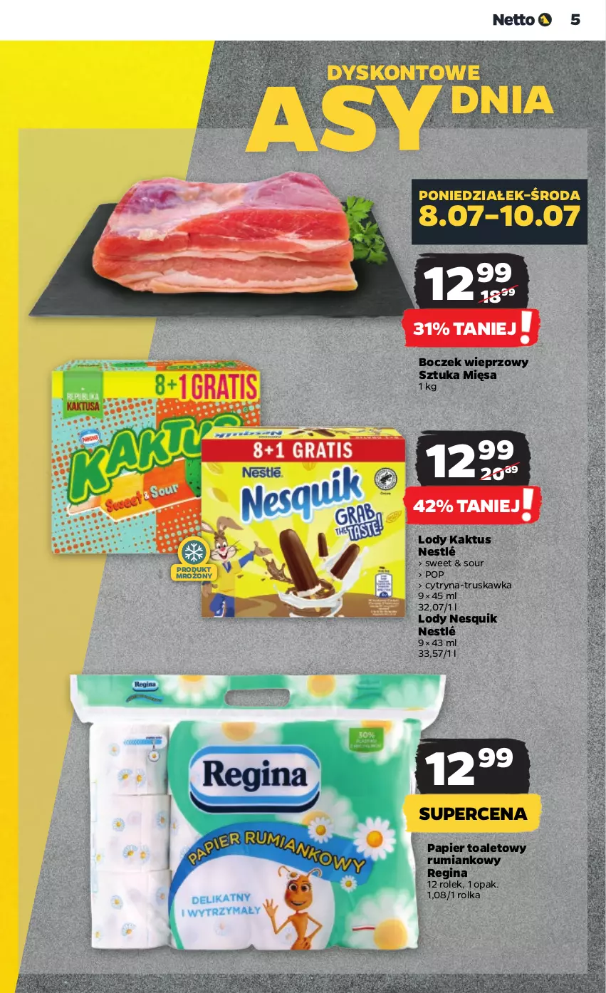 Gazetka promocyjna Netto - Od Poniedziałku - ważna 08.07 do 13.07.2024 - strona 5 - produkty: Boczek, Boczek wieprzowy, Gin, Kaktus, Lody, Nesquik, Nestlé, Papier, Papier toaletowy, Rum