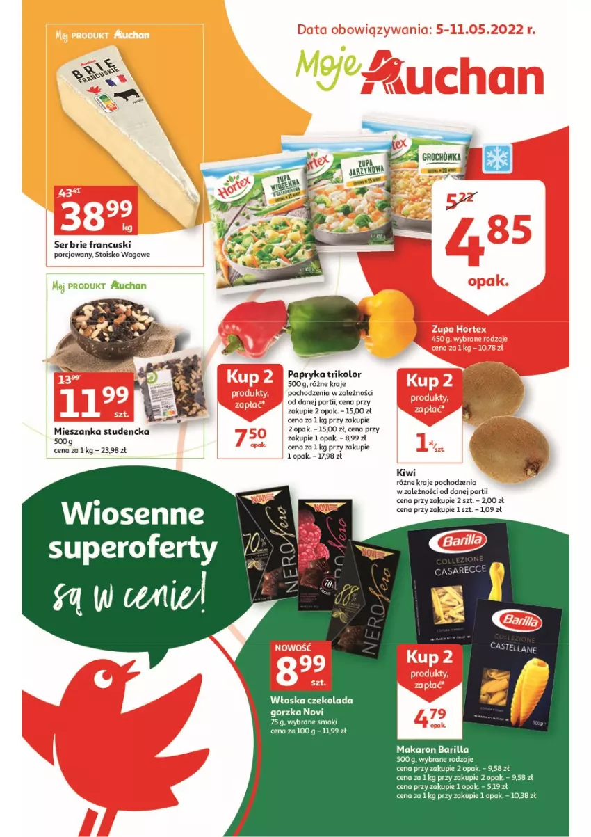 Gazetka promocyjna Auchan - Wiosenne superoferty są w cenie Moje Auchan - ważna 05.05 do 11.05.2022 - strona 1 - produkty: Brie, Kiwi, Mieszanka studencka, Papryka, Por, Ser