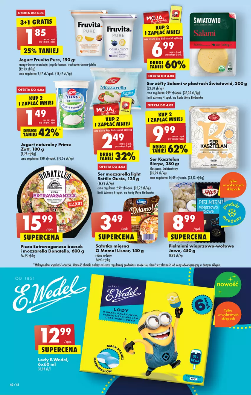 Gazetka promocyjna Biedronka - ważna 02.03 do 08.03.2023 - strona 40 - produkty: Boczek, Gra, Jabłka, Jogurt, Jogurt naturalny, Kasztelan, Lisner, Mozzarella, Pizza, Pur, Salami, Sałat, Sałatka, Ser, Ser Kasztelan, Sok, Zott