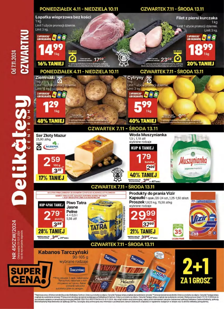 Gazetka promocyjna Delikatesy Centrum - NOWA GAZETKA Delikatesy Centrum od 7 listopada! 7-13.11.2024 - ważna 07.11 do 13.11.2024 - strona 1 - produkty: Filet z piersi kurczaka, Kurczak, Lakier, Mus, Muszynianka, Piec, Piwa, Piwo, Rama, Rum, Ser, Tatra, Vizir, Woda, Złoty Mazur