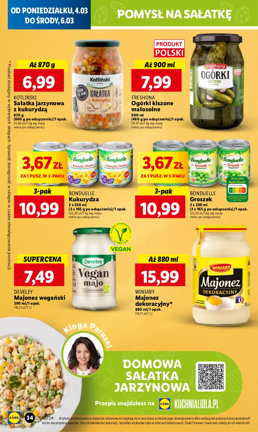 Gazetka promocyjna Lidl - GAZETKA - ważna 04.03 do 06.03.2024 - strona 38 - produkty: Bonduelle, Groszek, Kukurydza, Majonez, Sałat, Sałatka, Wazon, Winiary