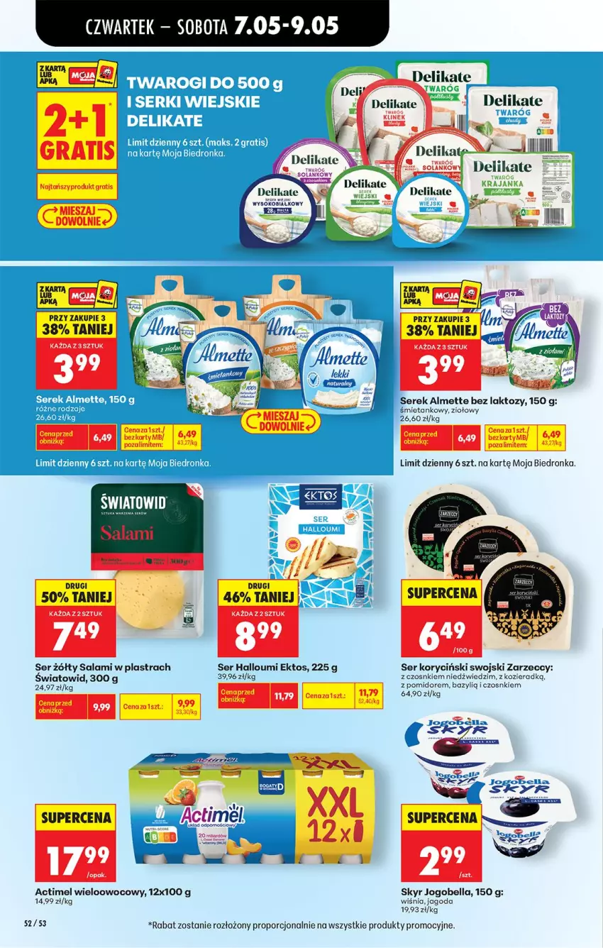Gazetka promocyjna Biedronka - Od Czwartku - ważna 07.05 do 13.05.2026 - strona 62 - produkty: Actimel, Almette, Bazyl, Bell, Bella, Jogobella, LG, Por, Salami, Ser, Serek, Sok, Solan, Twaróg