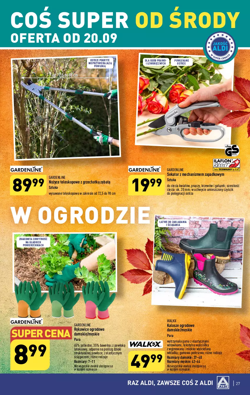 Gazetka promocyjna Aldi - Pełna oferta - ważna 18.09 do 23.09.2023 - strona 27 - produkty: Noż, Nożyce, Por, Rękawice, Sekator, Teleskop, Wełna