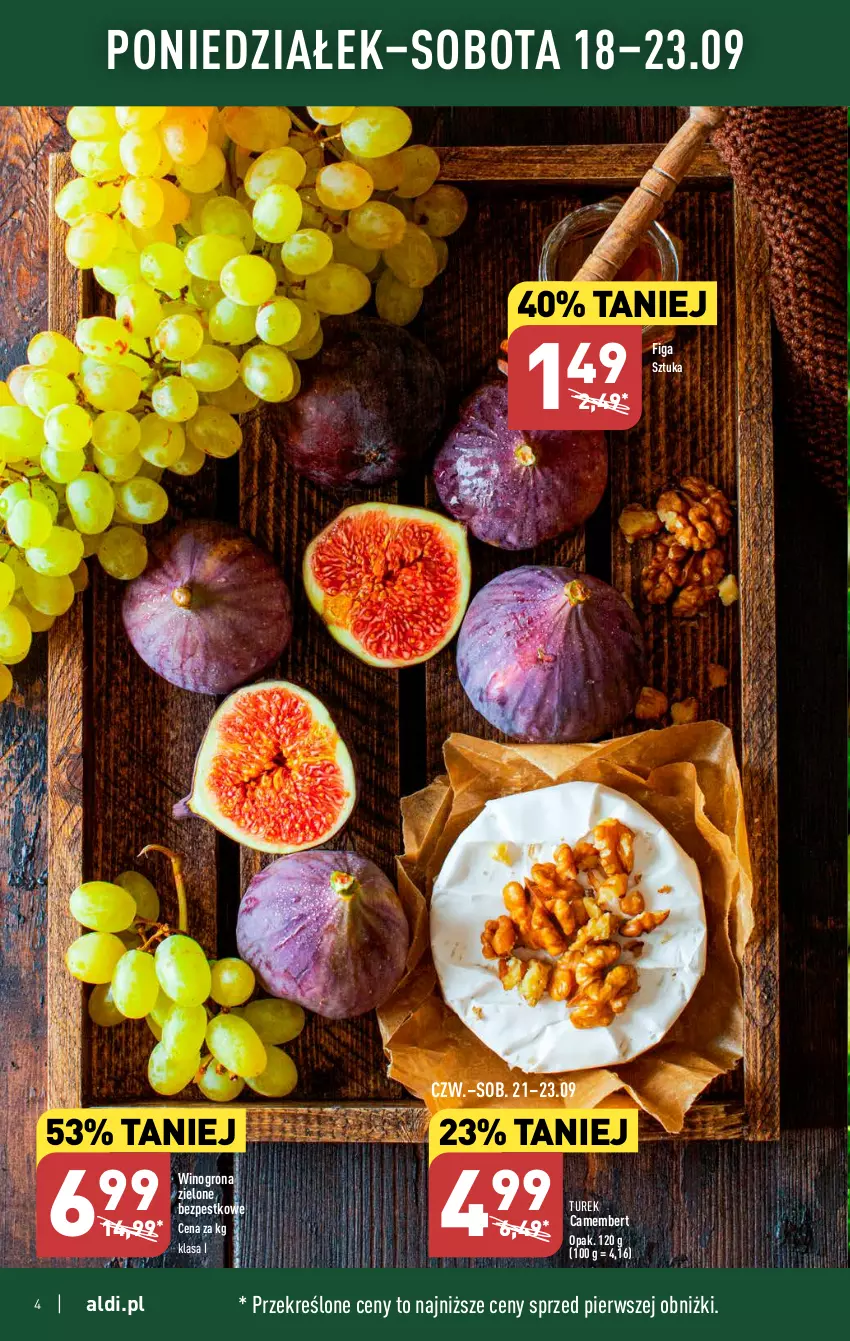 Gazetka promocyjna Aldi - Pełna oferta - ważna 18.09 do 23.09.2023 - strona 4 - produkty: Camembert, Wino, Winogrona