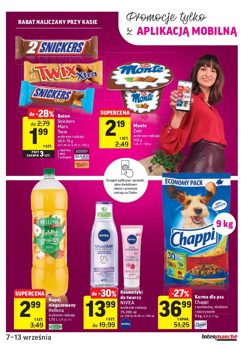 Gazetka promocyjna Intermarche - Gazetka promocyjna - ważna 07.09 do 13.09.2021 - strona 25 - produkty: Baton, Chappi, Hellena, Mars, Mobil, Monte, Napój, Napój niegazowany, Nivea, Snickers, Twix, Warzywa, Zott