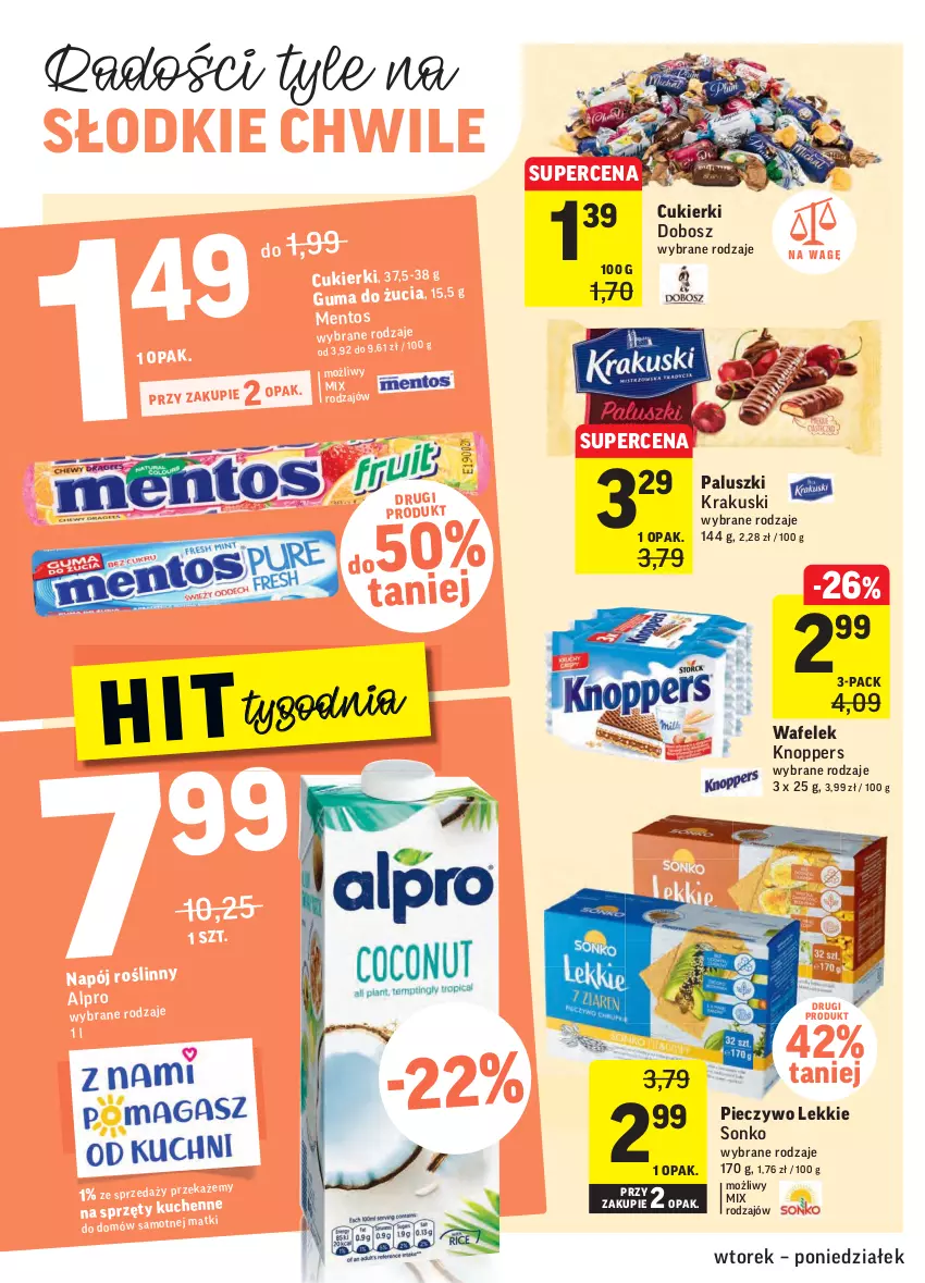 Gazetka promocyjna Intermarche - Gazetka promocyjna - ważna 07.09 do 13.09.2021 - strona 30 - produkty: Alpro, Cukier, Cukierki, Guma do żucia, Knoppers, Krakus, Krakuski, Mentos, Napój, Napój roślinny, Piec, Pieczywo, Sonko, Wafelek