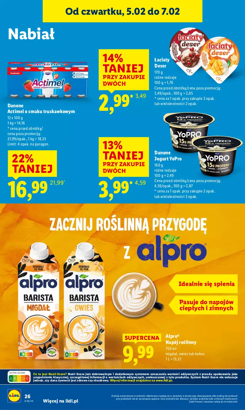 Gazetka promocyjna Lidl - GAZETKA - ważna 05.02 do 07.02.2026 - strona 28 - produkty: Actimel, Alpro, Danone, Deser, Jogurt, Kokos, Napój, Napój roślinny, Ser