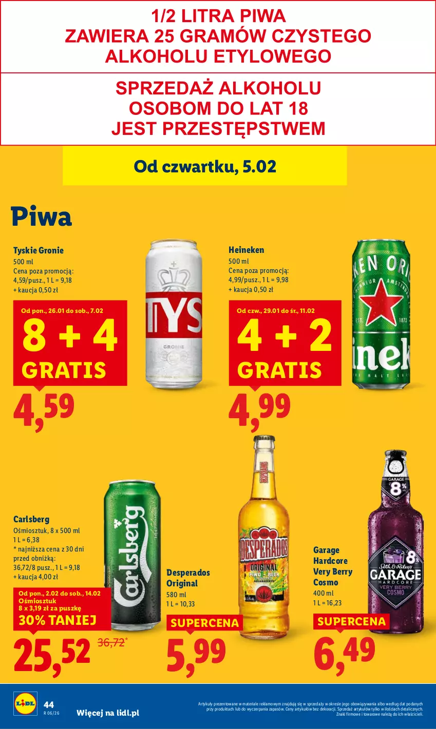 Gazetka promocyjna Lidl - GAZETKA - ważna 05.02 do 07.02.2026 - strona 46 - produkty: Carlsberg, Desperados, Gin, Gra, Heineken, Piwa, Tyskie