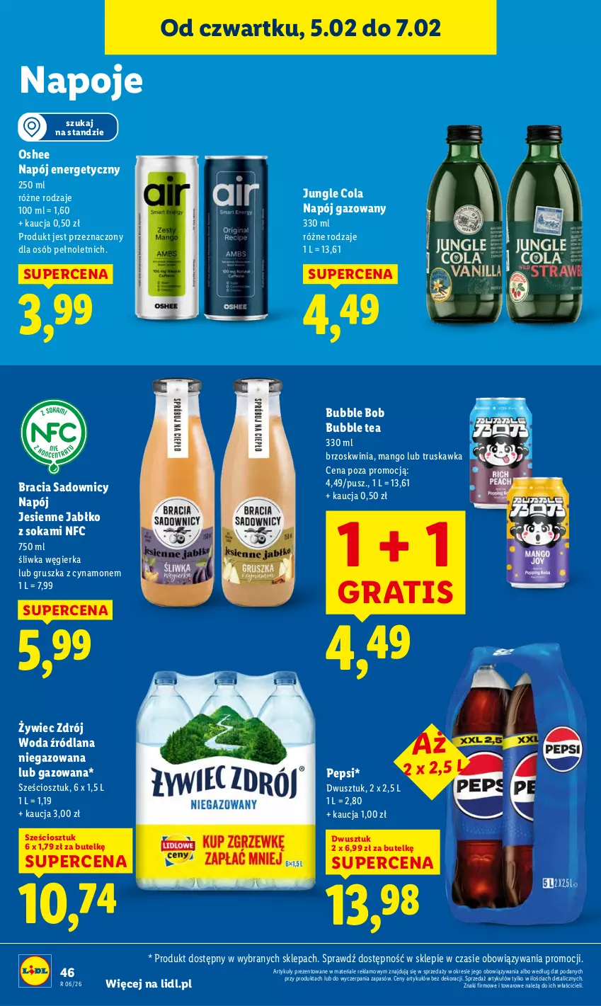 Gazetka promocyjna Lidl - GAZETKA - ważna 05.02 do 07.02.2026 - strona 48 - produkty: Gra, LANA, Mango, Napój, Napój energetyczny, Napój gazowany, Napoje, Oshee, Pepsi, Sok, Woda