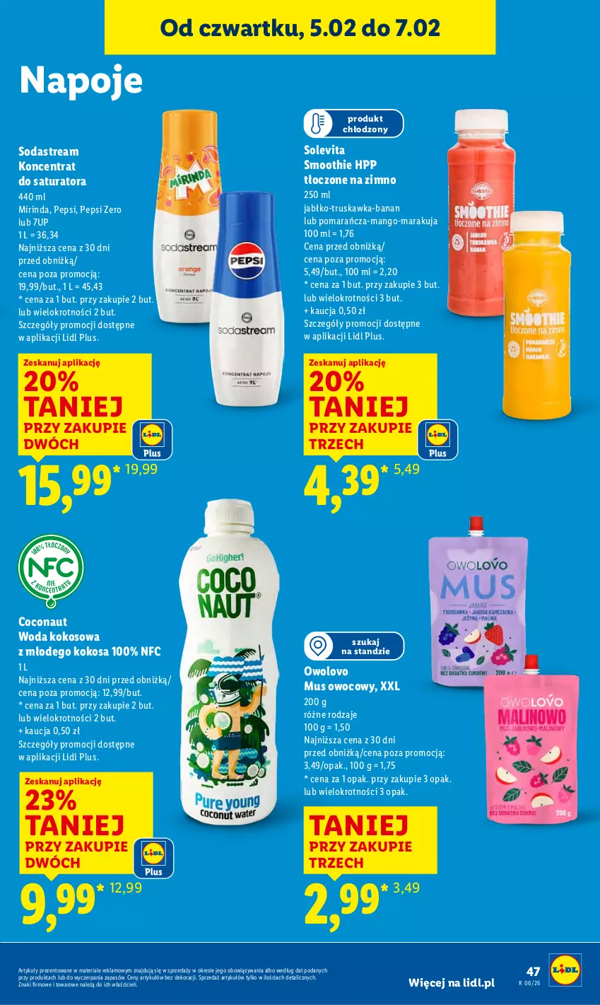 Gazetka promocyjna Lidl - GAZETKA - ważna 05.02 do 07.02.2026 - strona 49 - produkty: 7up, HP, Kokos, Mango, Mirinda, Mus, Napoje, Pepsi, Smoothie, Woda