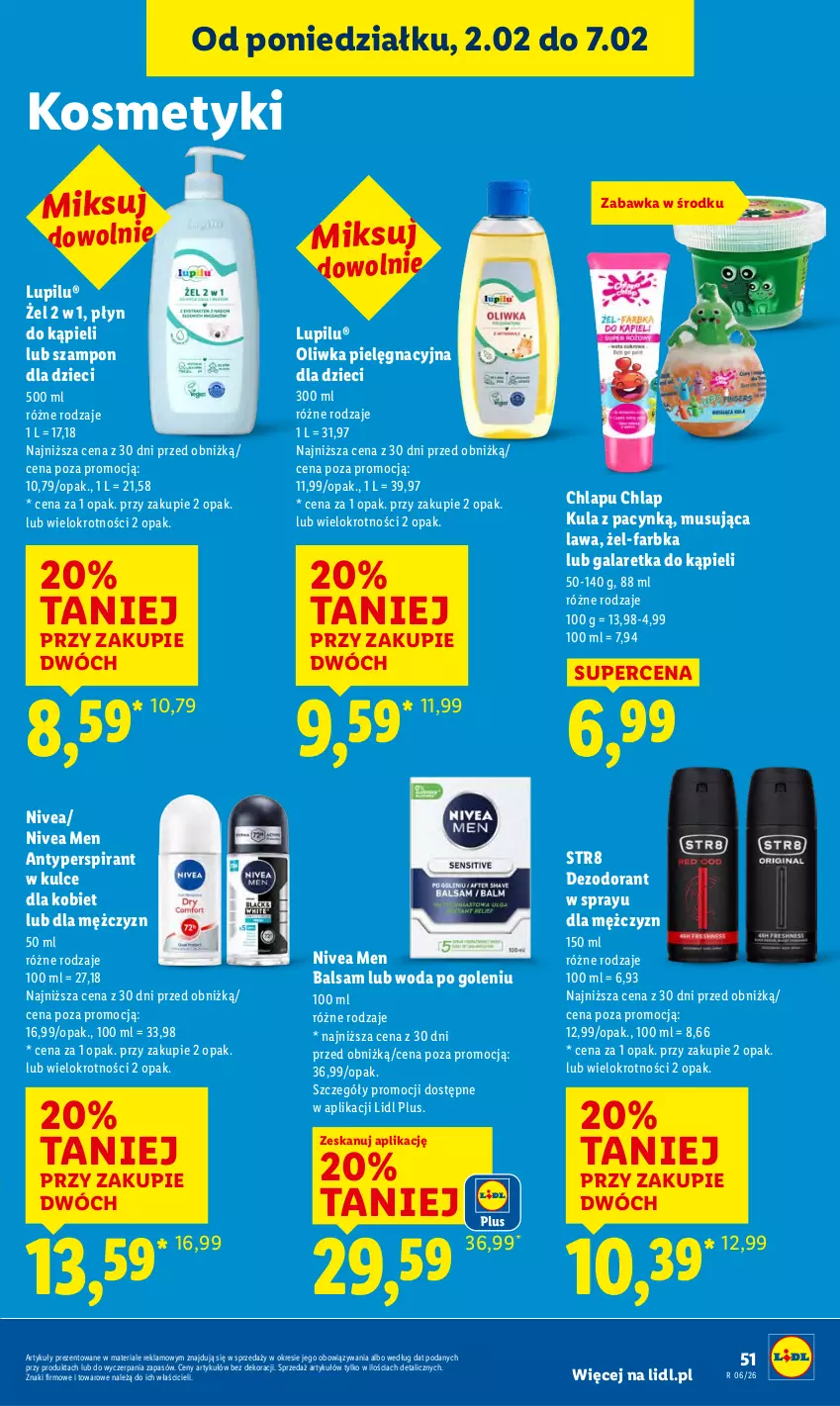 Gazetka promocyjna Lidl - GAZETKA - ważna 05.02 do 07.02.2026 - strona 53 - produkty: Antyperspirant, Cynk, Dezodorant, Dzieci, Fa, Gala, Galaretka, Mus, Nivea, Nivea Men, Płyn do kąpieli, Str8, Szampon, Woda, Woda po goleniu, Zabawka