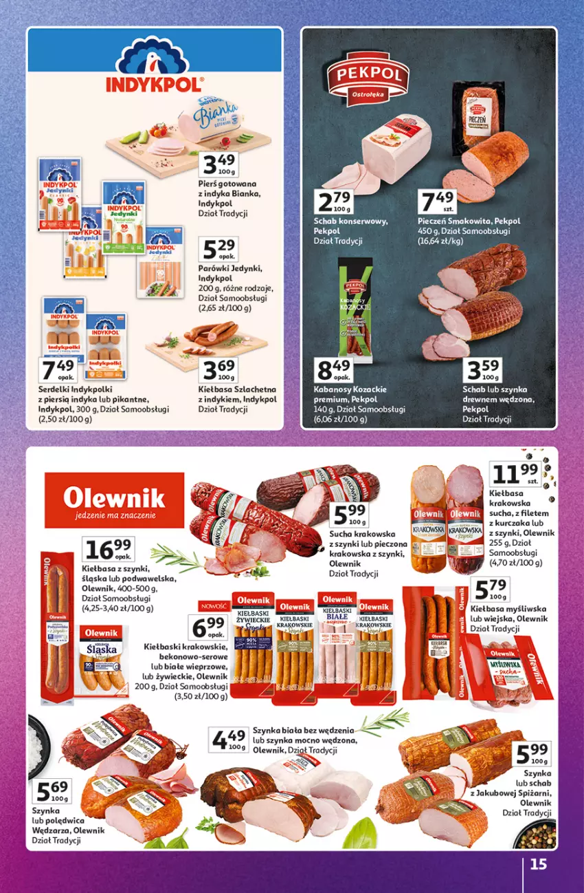 Gazetka promocyjna Auchan - 30 Lat Hipermarket Auchan Znane marki - ważna 03.09 do 09.09.2026 - strona 15 - produkty: Beko, Bianka, Kabanos, Kiełbasa, Kiełbasa krakowska, Kiełbaski białe, Kurczak, Olewnik, Parówki, Pekpol, Piec, Polędwica, Ser, Serdelki, Szynka, Wawel