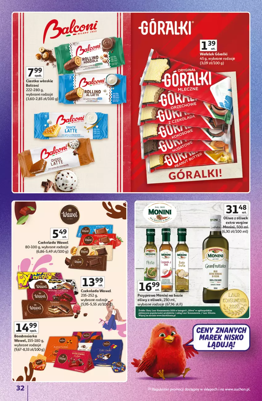 Gazetka promocyjna Auchan - 30 Lat Hipermarket Auchan Znane marki - ważna 03.09 do 09.09.2026 - strona 32 - produkty: Alcon, Ciastka, Czekolada, Gin, Laur, Monini, Oliwa, Oliwa z oliwek, Wawel