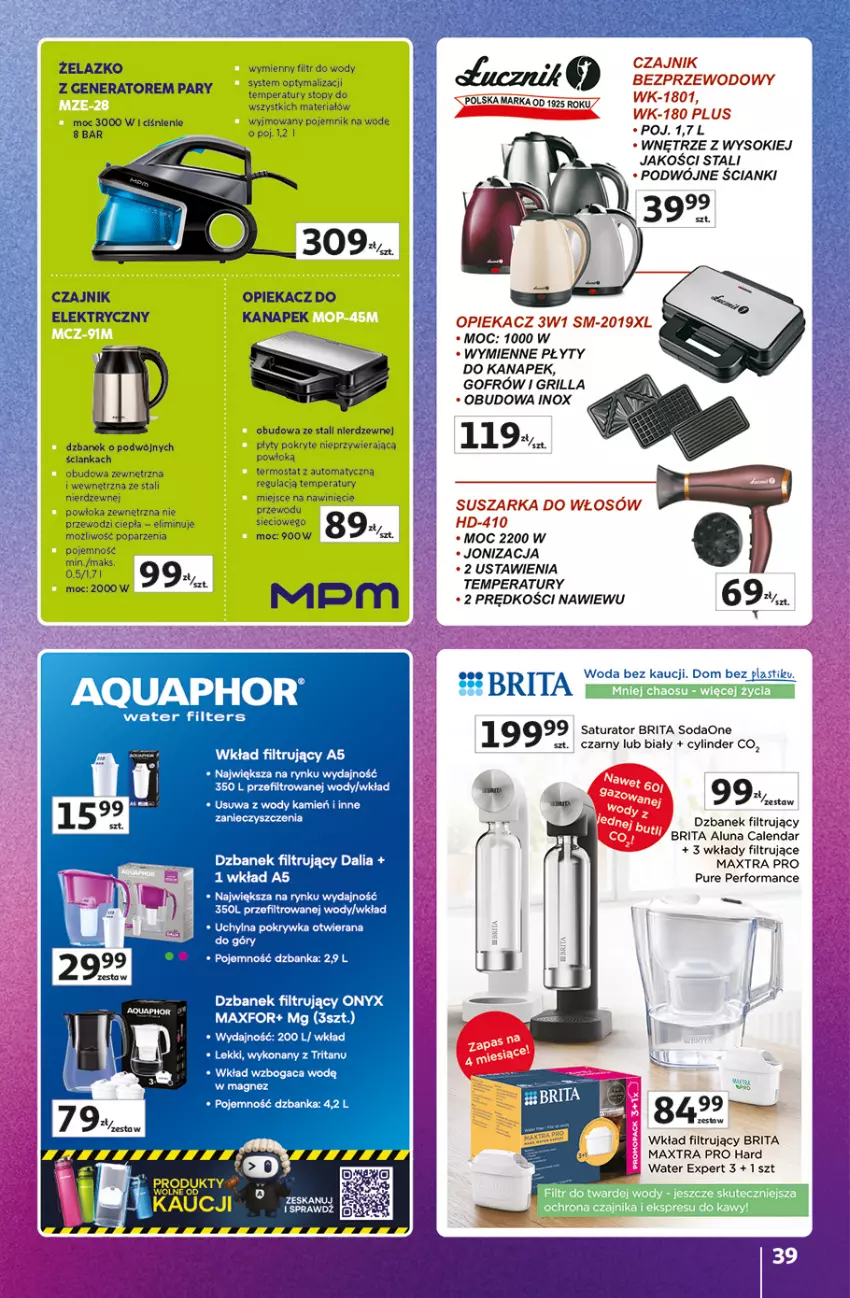 Gazetka promocyjna Auchan - 30 Lat Hipermarket Auchan Znane marki - ważna 03.09 do 09.09.2026 - strona 39 - produkty: Brit, Brita, Czajnik, Dzbanek, Dzbanek filtrujący, Grill, Pur, Sok, Suszarka, Wkład filtrujący
