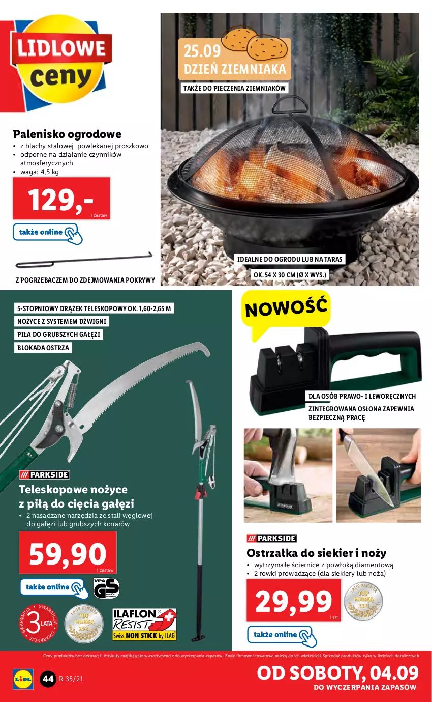 Gazetka promocyjna Lidl - GAZETKA - ważna 30.08 do 04.09.2021 - strona 44 - produkty: Dźwig, Noż, Nożyce, Palenisko, Piec, Pokrywa, Por, Teleskop, Top, Waga