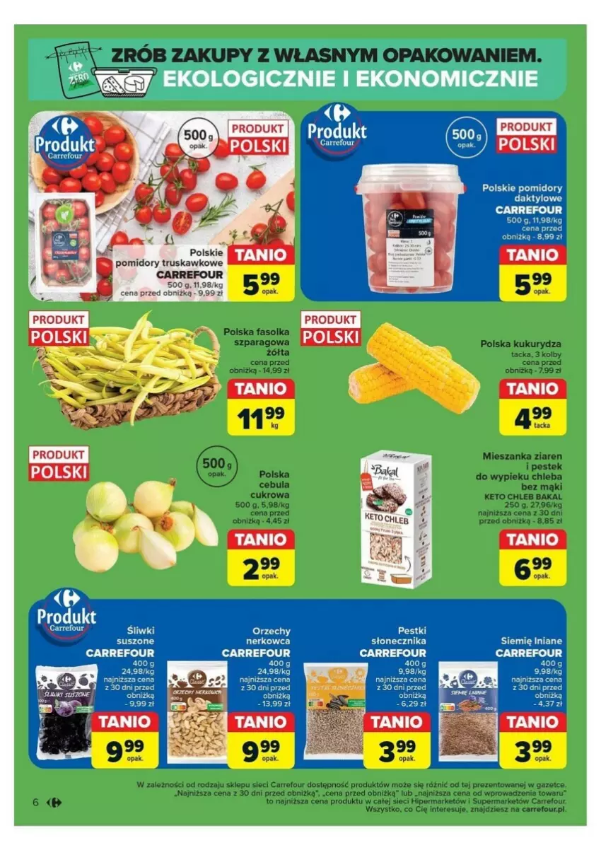 Gazetka promocyjna Carrefour - ważna 12.08 do 17.08.2024 - strona 14 - produkty: Cebula, Chleb, Fa, Kukurydza, Pomidory, Siemię Iniane, Stek