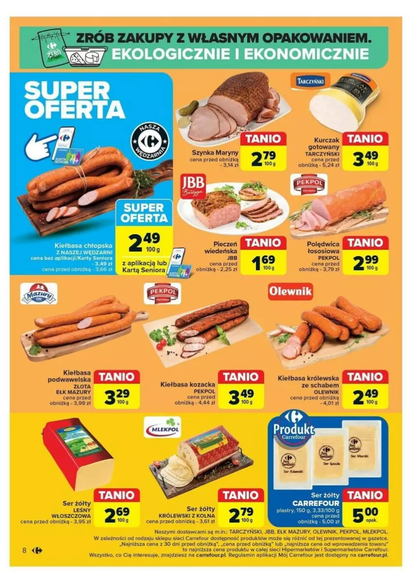 Gazetka promocyjna Carrefour - ważna 12.08 do 17.08.2024 - strona 16 - produkty: Kiełbasa, Kiełbasa podwawelska, Królewski, Olewnik, Pekpol, Piec, Polędwica, Ser, Sos, Szynka, Tarczyński, Wawel