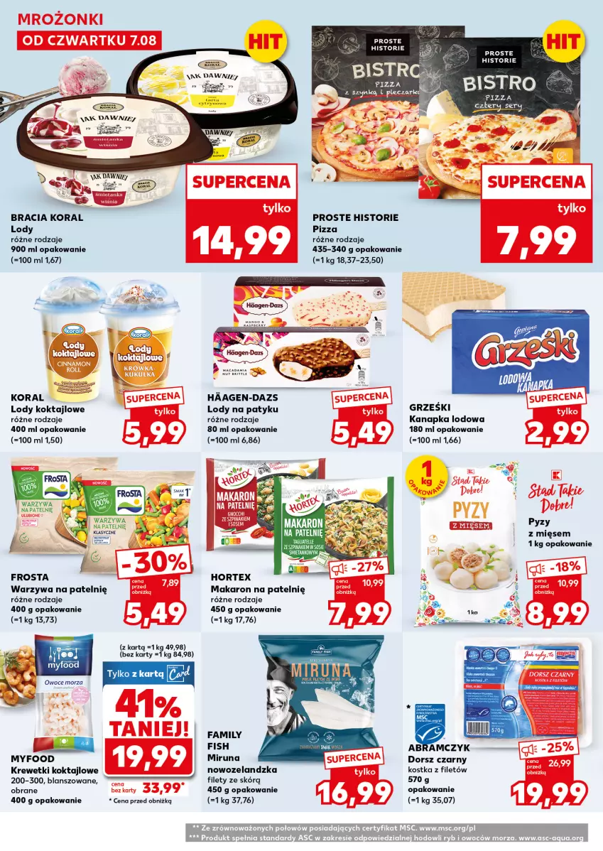 Gazetka promocyjna Kaufland - Mocny Start - ważna 11.08 do 12.08.2025 - strona 24 - produkty: Brit, Dorsz, Fa, Frosta, Grześki, Hortex, Krewetki, Lody, Makaron, Mango, Miruna, Pizza, Ser, Warzywa