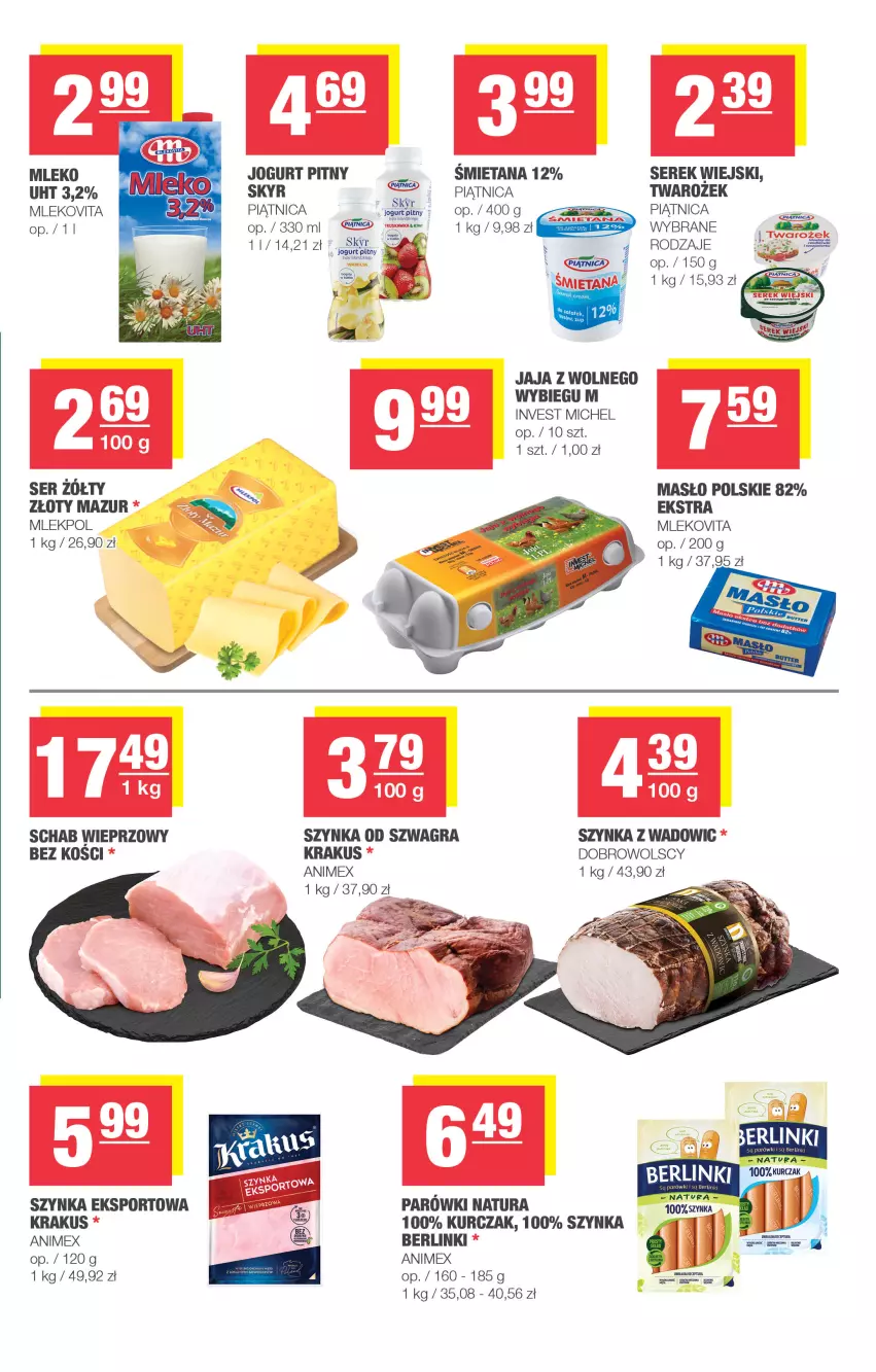 Gazetka promocyjna Spar - Spar-Mini - ważna 07.09 do 17.09.2025 - strona 3 - produkty: Berlinki, Gra, Jaja, Jaja z wolnego wybiegu, Jogurt, Krakus, Kurczak, Masło, Mleko, Mlekovita, Piątnica, Por, Schab wieprzowy, Ser, Serek, Serek wiejski, Sport, Szynka, Złoty Mazur