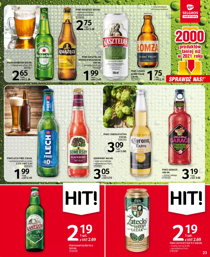 Gazetka promocyjna Selgros - Oferta spożywcza - ważna 28.07 do 10.08.2022 - strona 23 - produkty: Corona Extra, Heineken, Kasztelan, Książęce, Namysłów, Piwo, Somersby