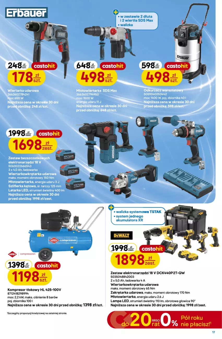 Gazetka promocyjna Castorama - Gazetka Drzwi i Podłogi 14.10-3.11.2026 - ważna 14.10 do 03.11.2026 - strona 17 - produkty: Adidas, Kompresor, Lampa, Lampa LED, Młot, Młotowiertarka, Mule, Rum, Tarka, Walizka, Warka, Wiertarka, Wiertarkowkrętarka, Wkręt, Wkrętarka