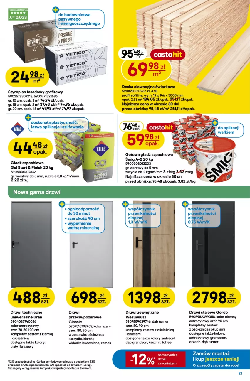Gazetka promocyjna Castorama - Gazetka Drzwi i Podłogi 14.10-3.11.2026 - ważna 14.10 do 03.11.2026 - strona 21 - produkty: Drzwi, Drzwi zewnętrzne, Fa, Finish, Gładź szpachlowa, Gra, Kije, Klamka, LANA, Mus, Por, Sól