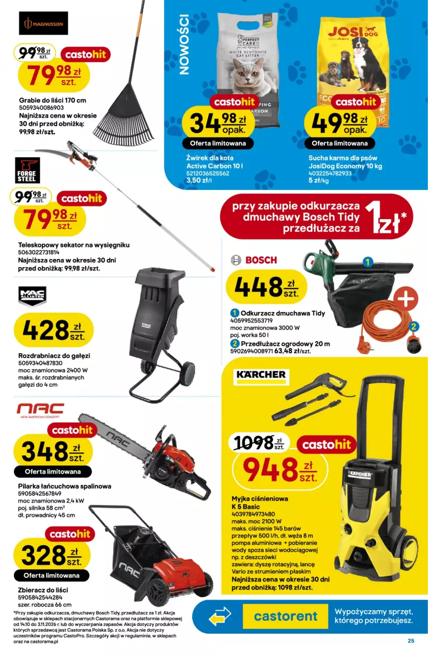 Gazetka promocyjna Castorama - Gazetka Drzwi i Podłogi 14.10-3.11.2026 - ważna 14.10 do 03.11.2026 - strona 25 - produkty: Astor, Bosch, Gra, Myjka ciśnieniowa, Odkurzacz, Orka, Rama, Rozdrabniacz, Rum, Sekator, Sucha karma, Teleskop, Top