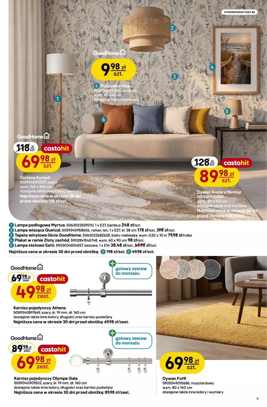 Gazetka promocyjna Castorama - Gazetka Drzwi i Podłogi 14.10-3.11.2026 - ważna 14.10 do 03.11.2026 - strona 9 - produkty: Dywan, Gala, Karnisz, Lampa, Lampa podłogowa, Lampa stołowa, Lampa wisząca, Mus, Tapeta