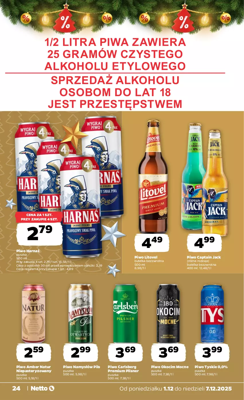 Gazetka promocyjna Netto - Od Poniedziałku - ważna 01.12 do 07.12.2025 - strona 24 - produkty: Captain Jack, Carlsberg, Gra, Harnaś, Koc, Namysłów, Okocim, Piwa, Piwo, Tyskie