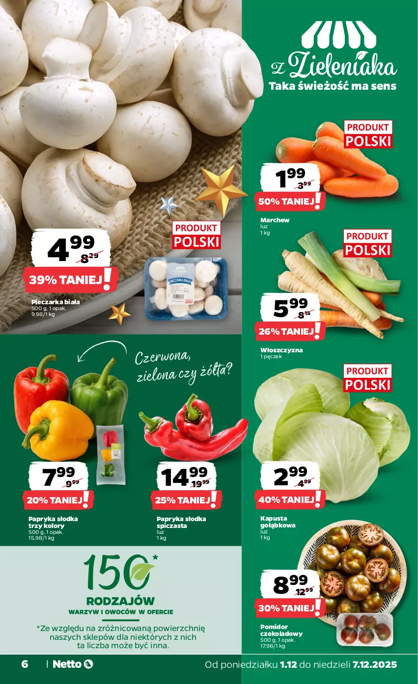 Gazetka promocyjna Netto - Od Poniedziałku - ważna 01.12 do 07.12.2025 - strona 6 - produkty: Papryka, Papryka słodka, Piec, Pieczarka