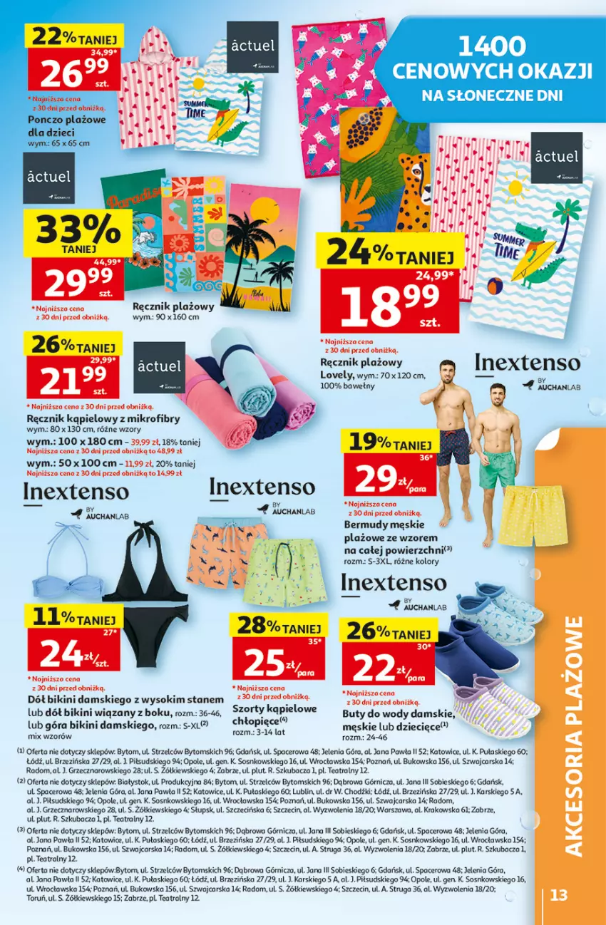 Gazetka promocyjna Auchan - 30 Lat Hipermarket - ważna 18.06 do 24.06.2026 - strona 13 - produkty: Acer, Bermudy, Bikini, Cars, Dzieci, Fa, Lovely, Ręcznik, Ręcznik kąpielowy, Sok, Sos, Szorty